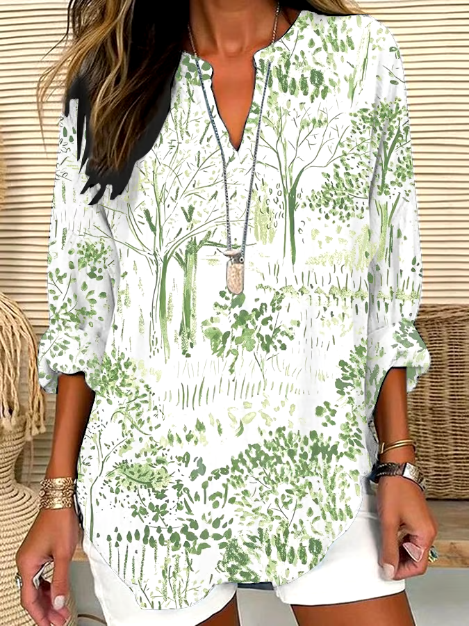 🌳Buy 3 get 12% off丨Women's Casual Forest Tree Print Shirt丨🌿100% natural cotton