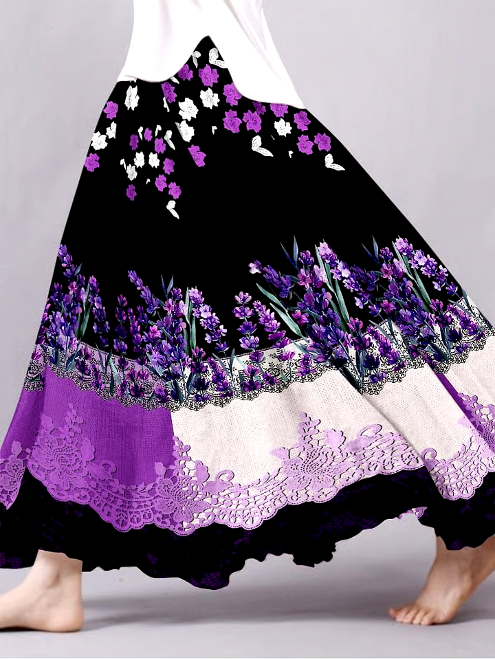💜Buy 3 get 12% off丨Women's Purple Floral Art Print Skirt