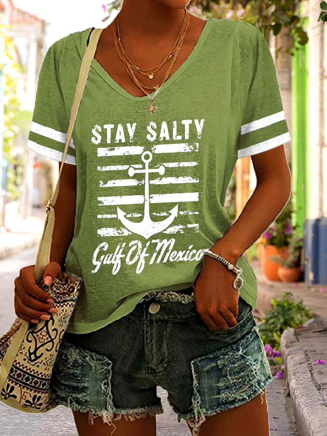 🌊Buy 3 get 12% off丨Women's Stay Salty Gulf Of Mexico Print V Neck T-Shirt 🌊Buy 3 get 12% off丨Women's Stay Salty Gulf Of Mexico Print V Neck T-Shirt
