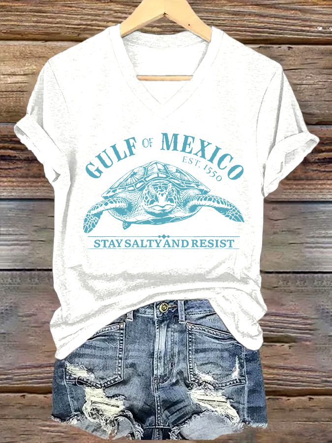 🌊Buy 3 get 12% off丨Women's Gulf Of Mexico Printed V Neck T-shirt 🌊Buy 3 get 12% off丨Women's Gulf Of Mexico Printed V Neck T-shirt