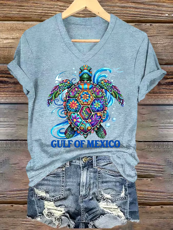 🌊Buy 3 get 12% off丨Women's Gulf Of Mexico Printed V Neck T-shirt