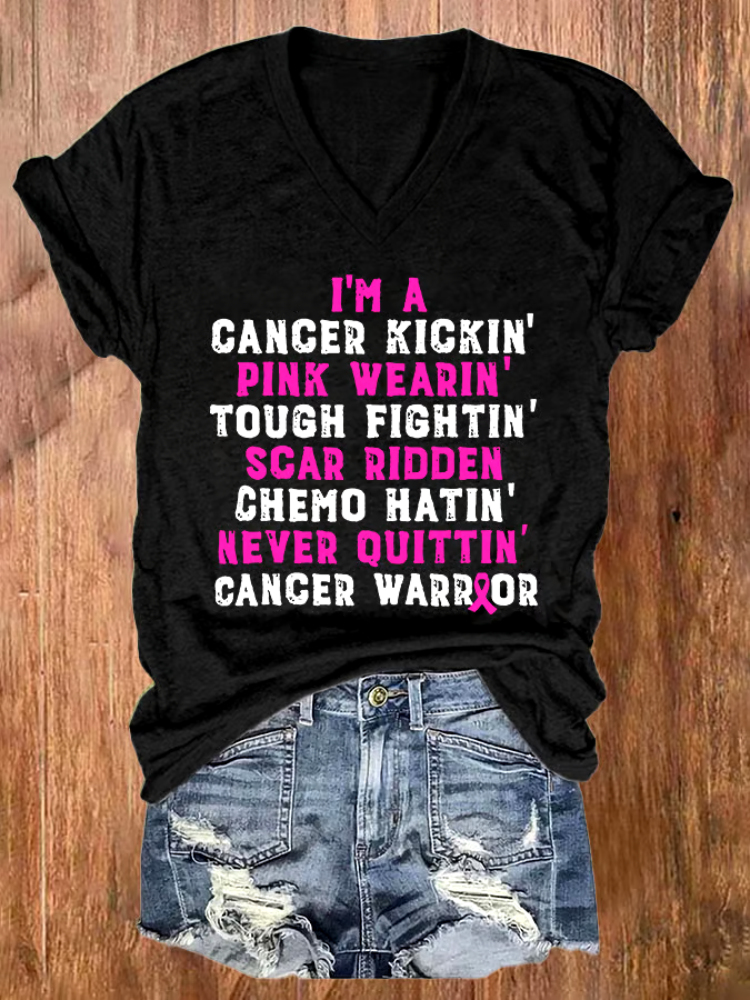 🎀Buy 3 get 12% off丨V-neck I'm A Cancer Kickin' Pink Wearin' Tough Fightin' Scar Ridden Chemo Hatin' Never Ouittin' Cancer Warrior T-Shirt 🎀Buy 3 get 12% off丨V-neck I'm A Cancer Kickin' Pink Wearin' Tough Fightin' Scar Ridden Chemo Hatin' Never Ouittin' Cancer Warrior T-Shirt