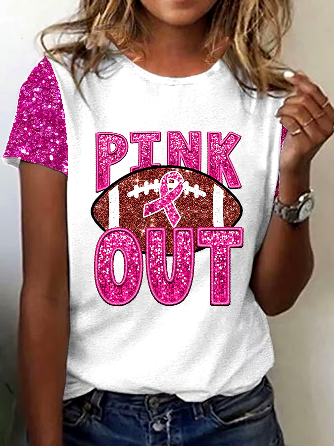 🎀Buy 3 get 12% off丨Women's Casual American Football Breast Cancer pink out Short Sleeve T-Shirt