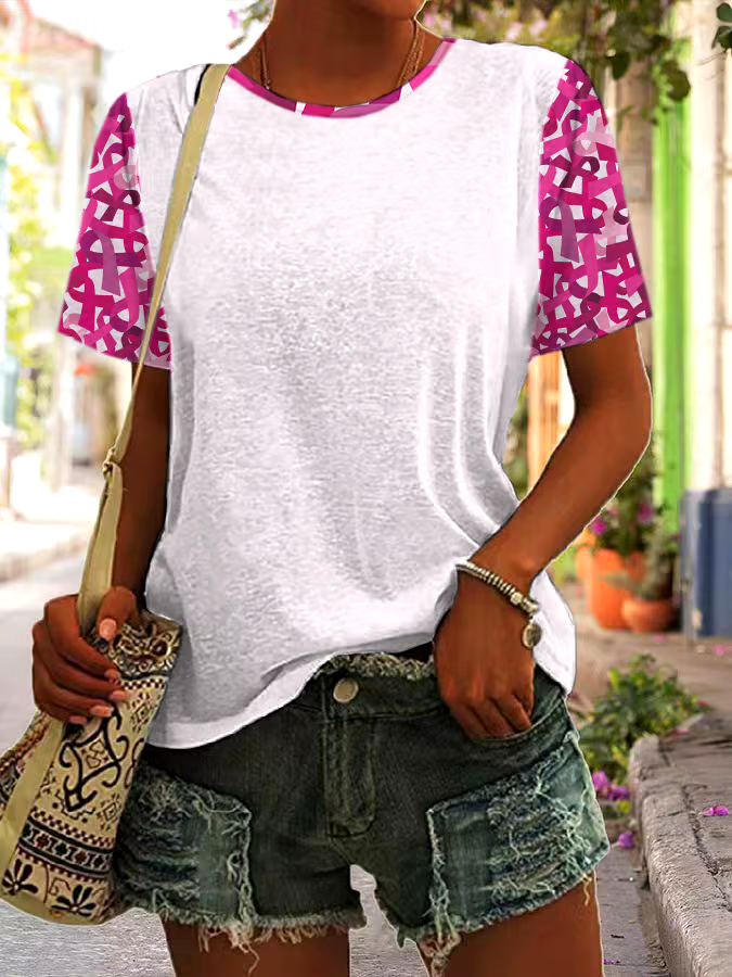 🎀Buy 3 get 12% off丨Women's Casual Breast Cancer Healing Ribbon Printed Round Neck Short Sleeve T-Shirt 🎀Buy 3 get 12% off丨Women's Casual Breast Cancer Healing Ribbon Printed Round Neck Short Sleeve T-Shirt