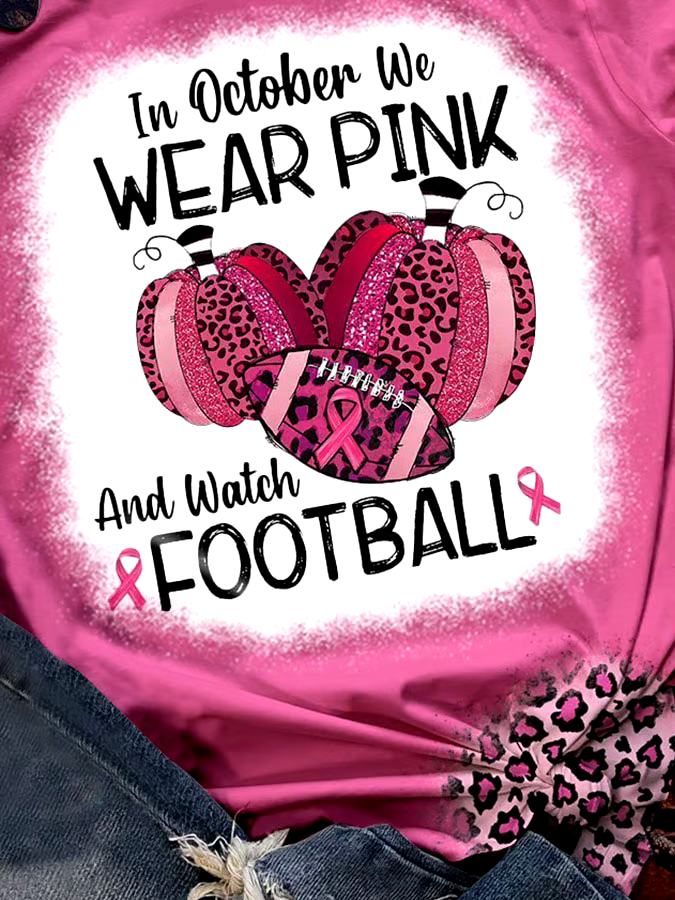 🎀Buy 3 get 12% off丨In October We Wear Pink And Watch Football Leopard Print T-Shirt 🎀Buy 3 get 12% off丨In October We Wear Pink And Watch Football Leopard Print T-Shirt
