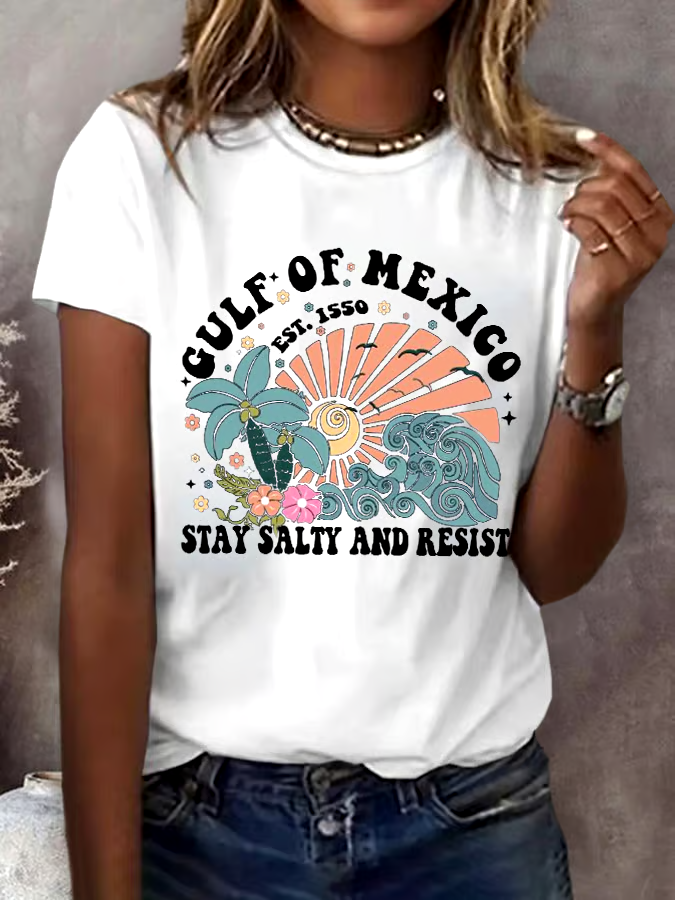 🌊Buy 3 get 12% off丨Women's Gulf Of Mexico Print Round Neck T-Shirt 🌊Buy 3 get 12% off丨Women's Gulf Of Mexico Print Round Neck T-Shirt