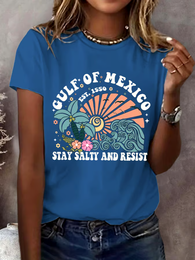 🌊Buy 3 get 12% off丨Women's Gulf Of Mexico Print Round Neck T-Shirt