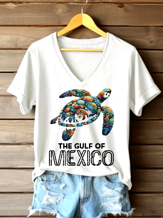 🌊Buy 3 get 12% off丨Women's Sea Turtle The Gulf Of Mexico Printed V Neck T-shirt 🌊Buy 3 get 12% off丨Women's Sea Turtle The Gulf Of Mexico Printed V Neck T-shirt