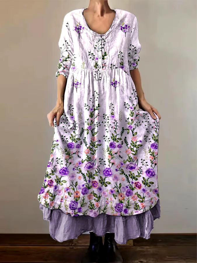💜Buy 3 get 12% off丨Women's Alzheimer's Awareness Purple Floral Pansy Printed Double-layered Long Skirt