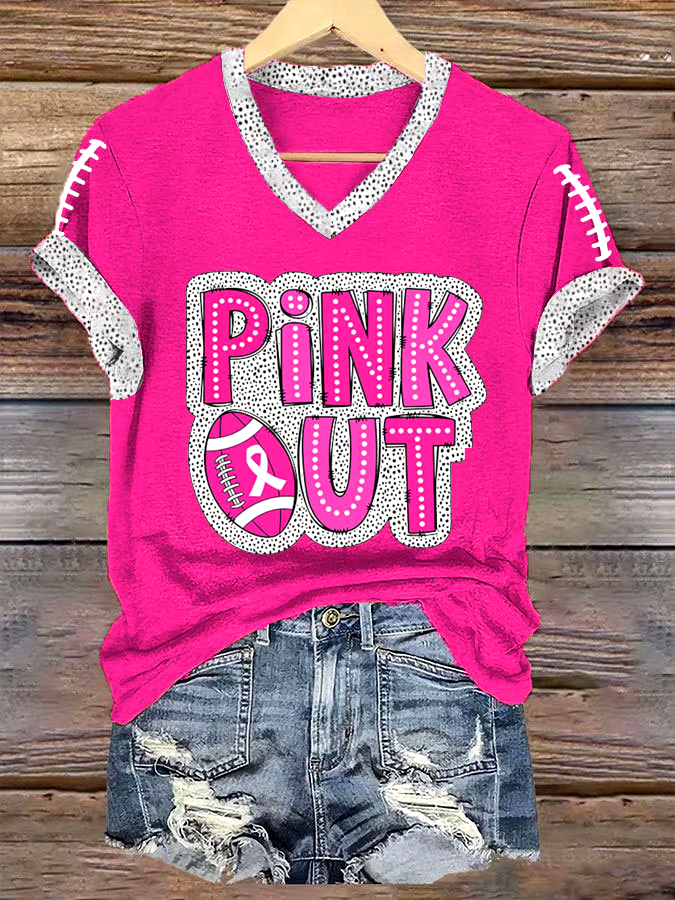 🎀Buy 3 get 12% off丨Women's Pink Out Football Breast Cancer Print T-Shirt