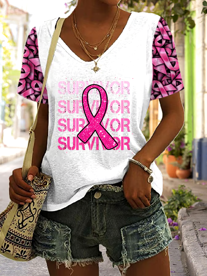 🎀Buy 3 get 12% off丨Women'S Casual Pink Ribbon Cancer Awareness Short-Sleeved T-Shirt