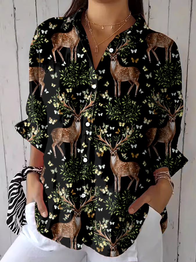 🌳Buy 3 get 12% off丨Women's Casual Retro Forest Animal Print Cotton And Linen Shirt丨🌿100% natural cotton 🌳Buy 3 get 12% off丨Women's Casual Retro Forest Animal Print Cotton And Linen Shirt丨🌿100% natural cotton