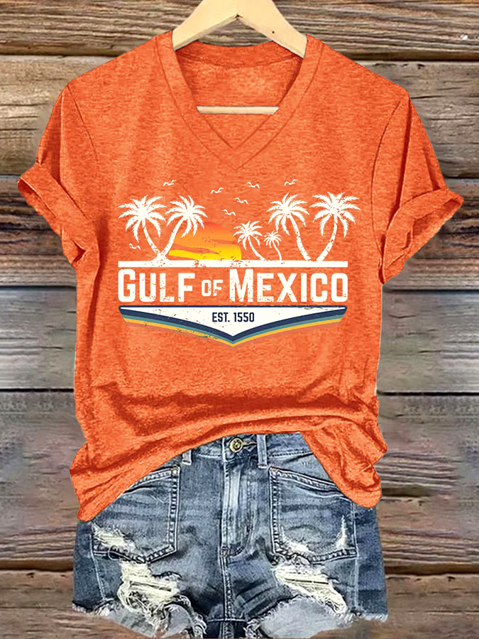 🌊Buy 3 get 12% off丨Women's Gulf Of Mexico Printed V Neck T-Shirt 🌊Buy 3 get 12% off丨Women's Gulf Of Mexico Printed V Neck T-Shirt