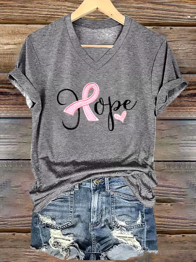 🎀Buy 3 get 12% off丨Women's Casual Breast Cancer Cure Graphic Print V-Neck Short Sleeve T-Shirt 🎀Buy 3 get 12% off丨Women's Casual Breast Cancer Cure Graphic Print V-Neck Short Sleeve T-Shirt