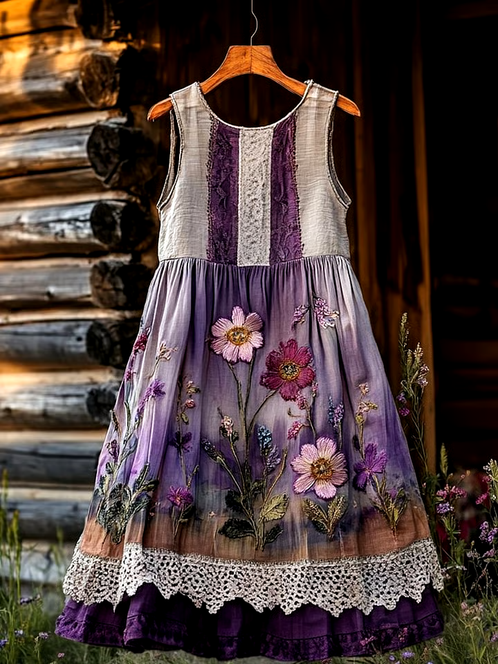 💜Buy 3 get 12% off丨Woman's Purple Floral Art Printed Vest Dress