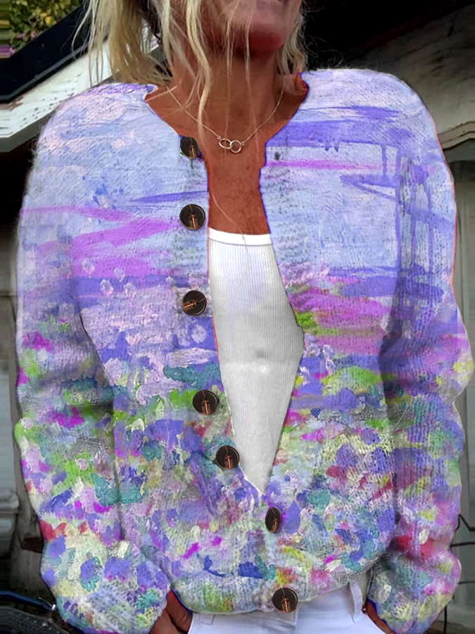 🎀Buy 3 get 12% off丨Women's Pink Art Oil Painting Breast Cancer Sweater Knit Cardigan 🎀Buy 3 get 12% off丨Women's Pink Art Oil Painting Breast Cancer Sweater Knit Cardigan