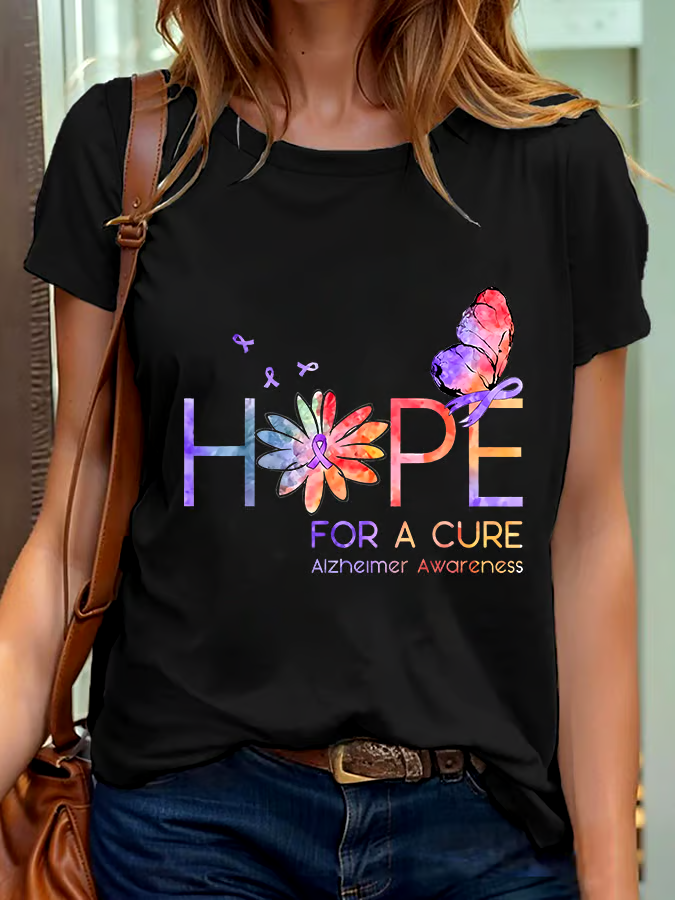 💜Buy 3 get 12% off丨Women's Hope For A Cure Alzheimer Awareness Printed Short-Sleeved T-Shirt 💜Buy 3 get 12% off丨Women's Hope For A Cure Alzheimer Awareness Printed Short-Sleeved T-Shirt