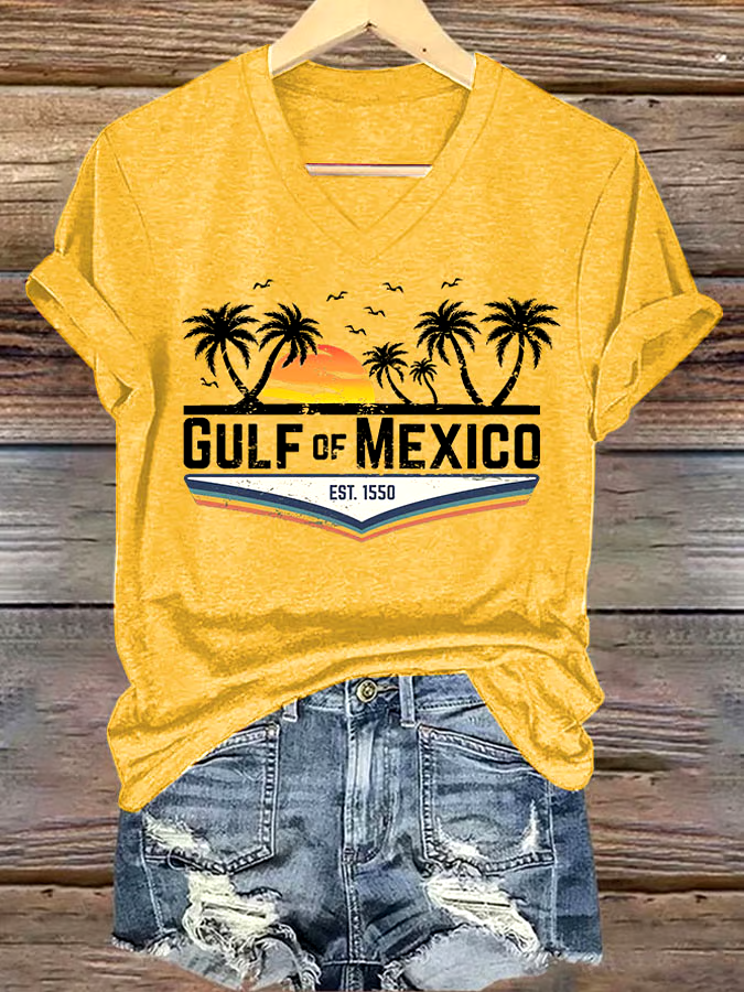🌊Buy 3 get 12% off丨Women's Gulf Of Mexico Printed V Neck T-Shirt 🌊Buy 3 get 12% off丨Women's Gulf Of Mexico Printed V Neck T-Shirt
