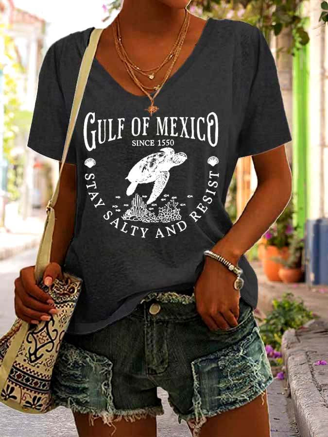 🌊Buy 3 get 12% off丨Women's Gulf Of Mexico Print V Neck Casual T-Shirt 🌊Buy 3 get 12% off丨Women's Gulf Of Mexico Print V Neck Casual T-Shirt
