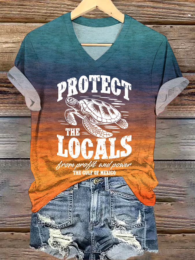 🌊Buy 3 get 12% off丨Women's Gulf Of Mexico Print V Neck T-Shirt