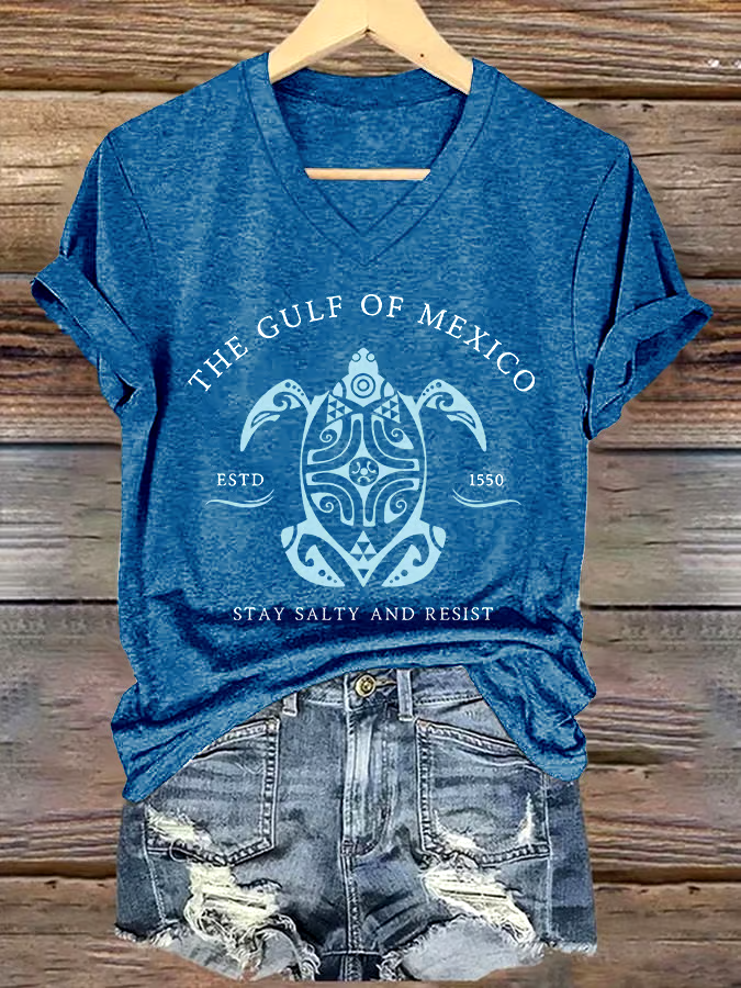 🌊Buy 3 get 12% off丨Women's Gulf Of Mexico Printed V Neck T-Shirt 🌊Buy 3 get 12% off丨Women's Gulf Of Mexico Printed V Neck T-Shirt