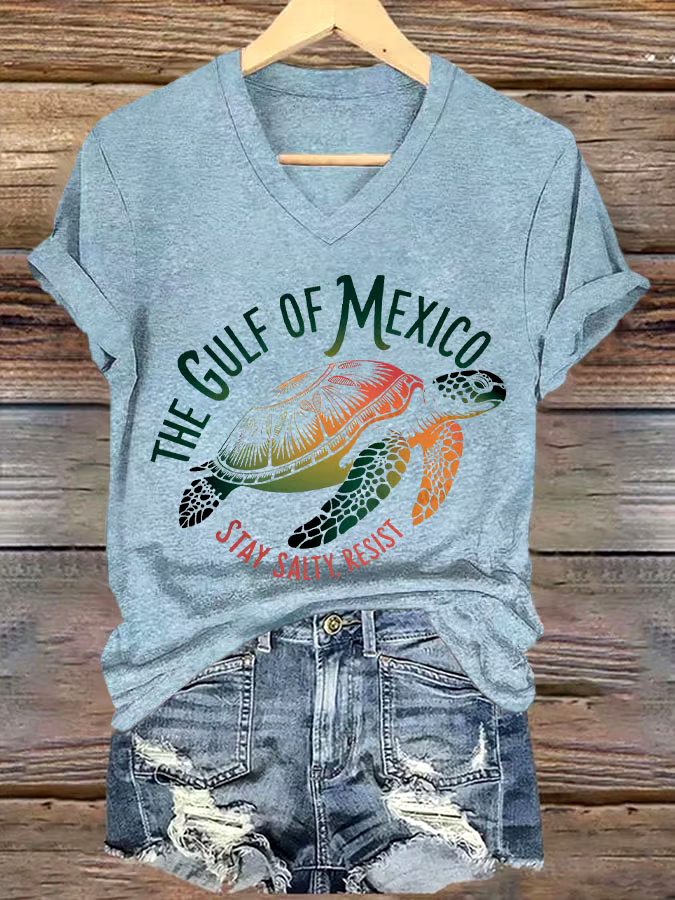 🌊Buy 3 get 12% off丨Women's Sea Turtle The Gulf Of Mexico Printed V Neck T-shirt