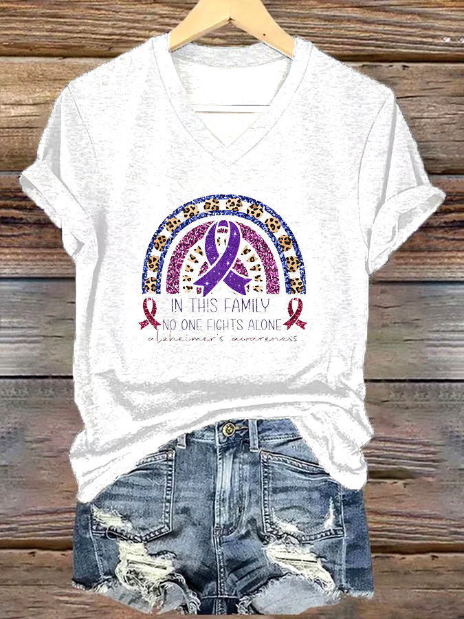 💜Buy 3 get 12% off丨Women's Alzheimer's Purple Ribbon Awareness Print Short Sleeve T-Shirt