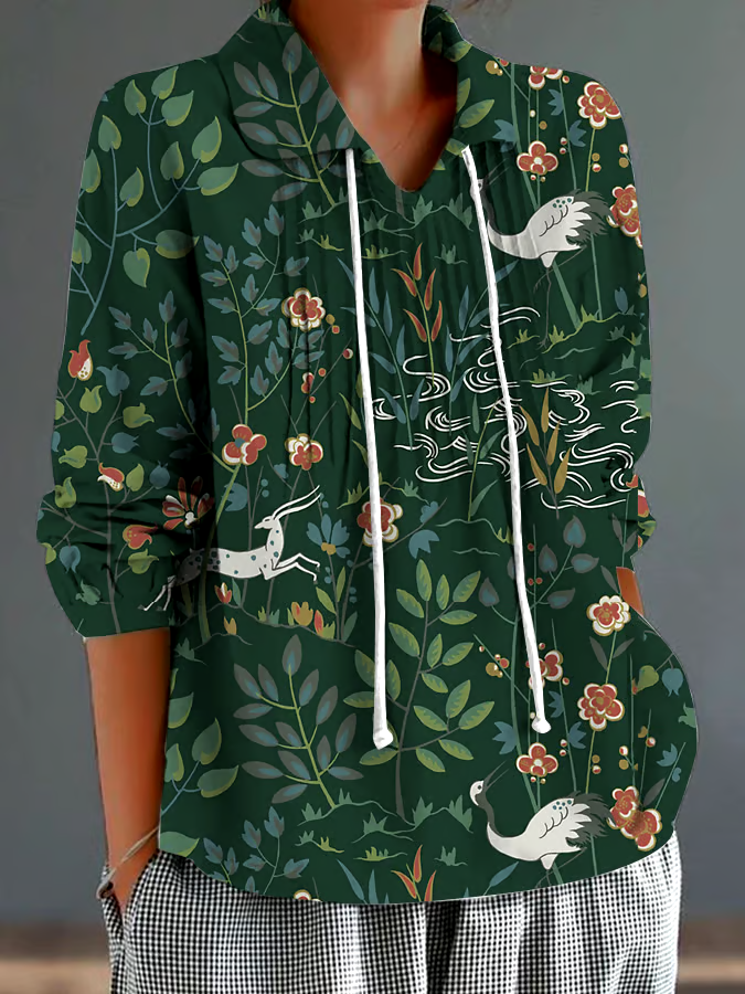 🌳Buy 3 get 12% off丨Women's Retro Forest-Style Design Lapel Pleated Lace-Up Long-Sleeved Loose And Versatile Shirt丨🌿100% natural cotton