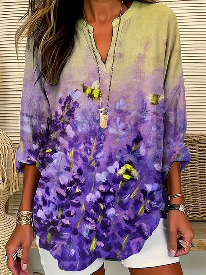 💜Buy 3 get 12% off丨Women's Alzheimer's Awareness Vintage Purple  Floral Print Lapel Shirt