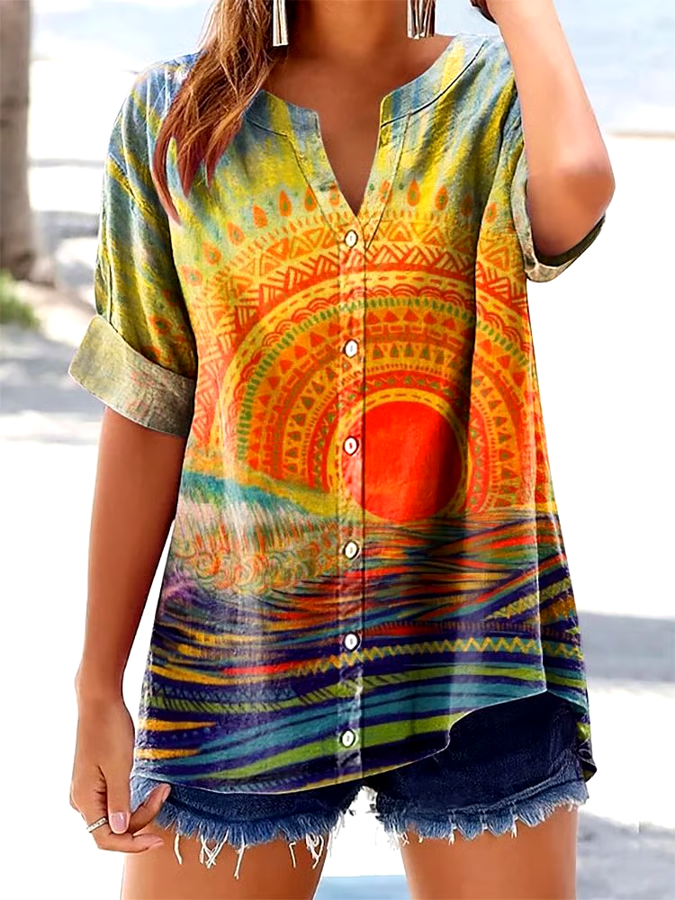 🌸Buy 3 get 12% off丨Women's Casual Vintage Sunrise Cotton And Linen Shirt