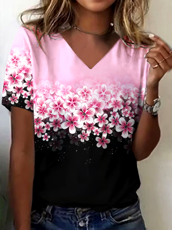 🎀Buy 3 get 12% off丨Women's Pink Floral Casual Print T-Shirt