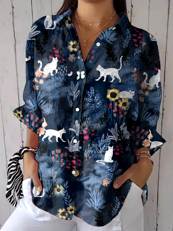 🌳Buy 3 get 12% off丨Women's Retro Forest Plant Animal Print Shirt丨🌿100% natural cotton