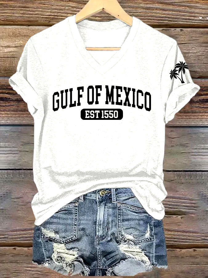 🌊Buy 3 get 12% off丨Women's Gulf Of Mexico Printed V Neck T-Shirt 🌊Buy 3 get 12% off丨Women's Gulf Of Mexico Printed V Neck T-Shirt