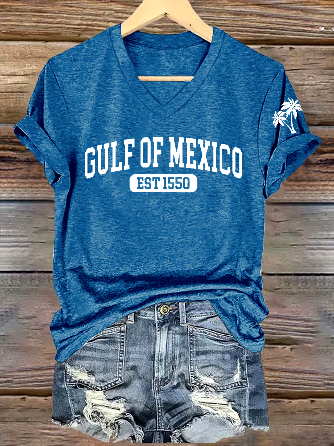 🌊Buy 3 get 12% off丨Women's Gulf Of Mexico Printed V Neck T-Shirt