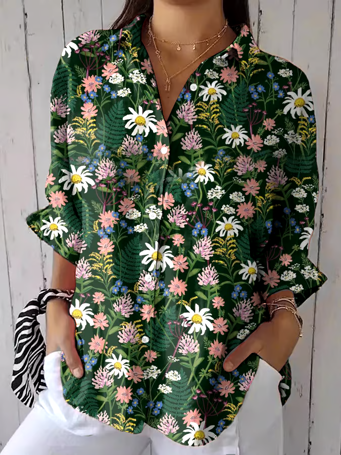 🌳Buy 3 get 12% off丨Women's casual forest wildflower print shirt丨🌿100% natural cotton