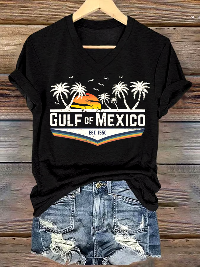 🌊Buy 3 get 12% off丨Women's Gulf Of Mexico Printed V Neck T-Shirt 🌊Buy 3 get 12% off丨Women's Gulf Of Mexico Printed V Neck T-Shirt