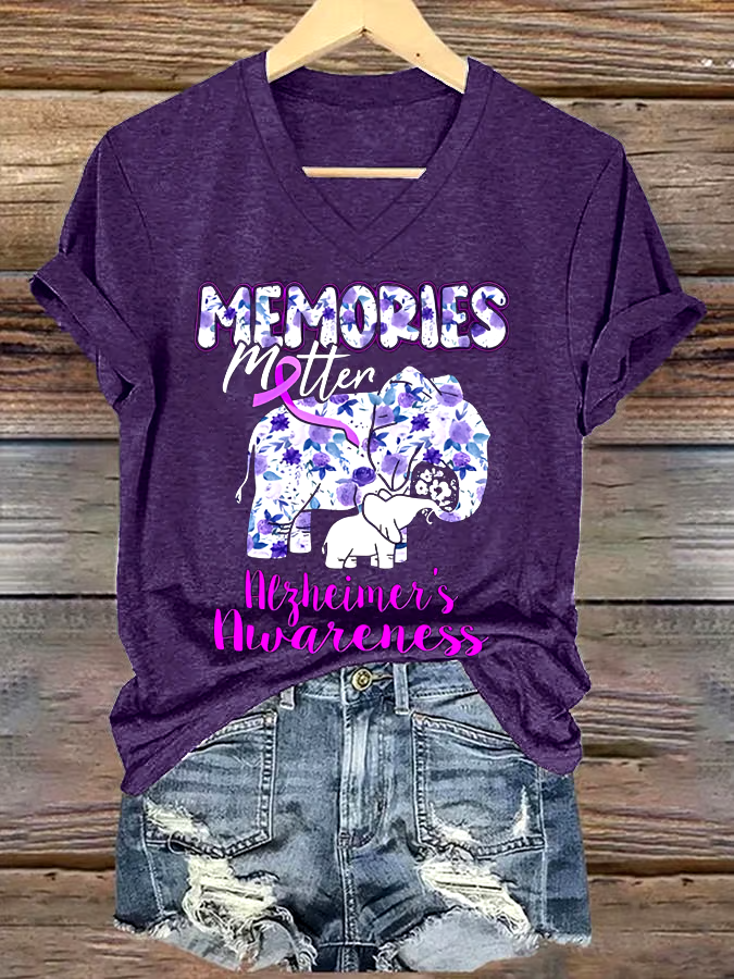💜Buy 3 get 12% off丨Women's Alzheimer's I Will Remember Awareness Print Short Sleeve T-Shirt